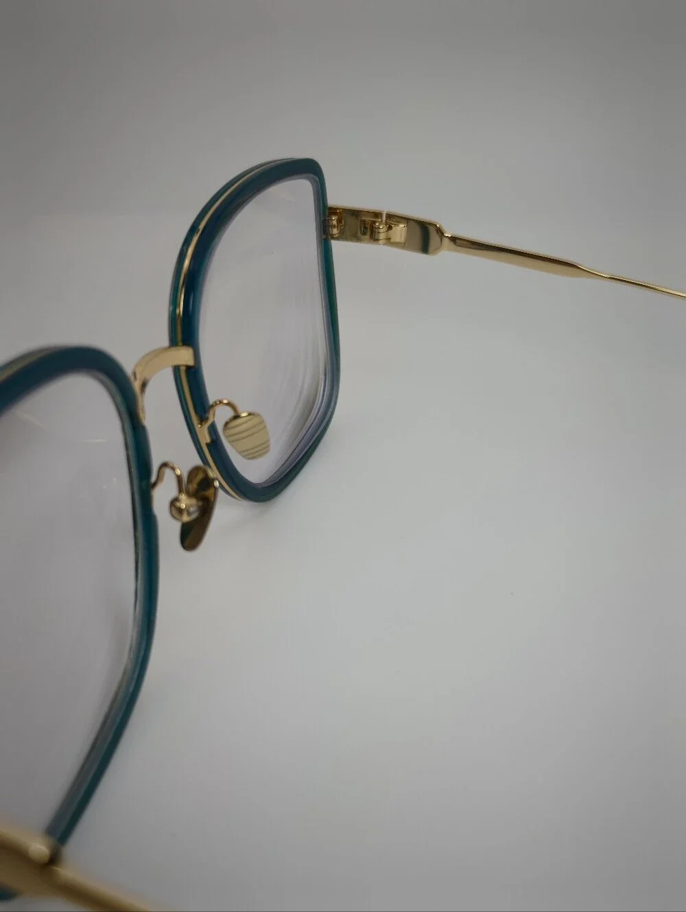 Margot. Stylish Teal Square Women's Eyewear with Gold Accents. Full Metal Frame.
